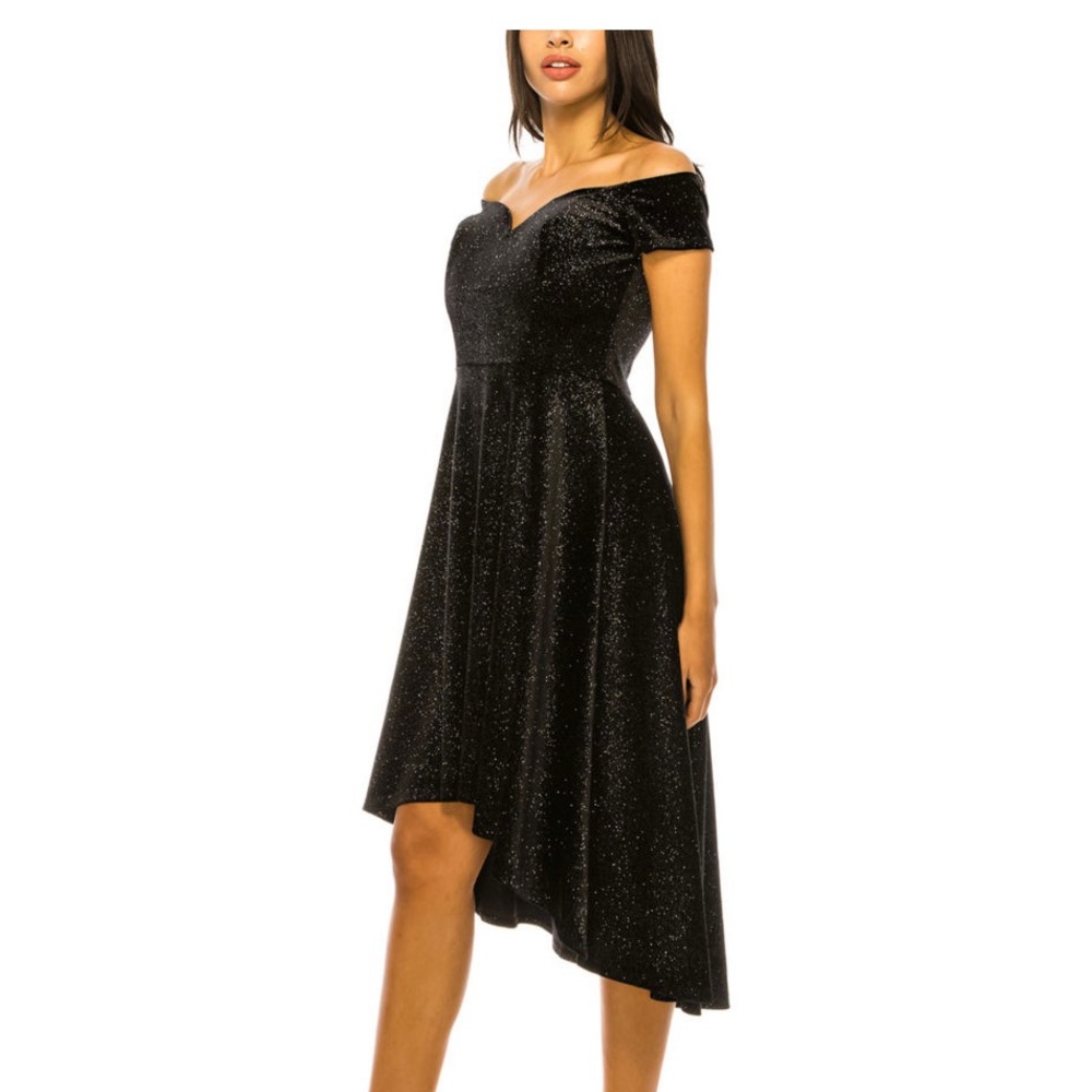 NWT Premier Amour Off the Shoulder Velvet Fit & Flare Dress - black